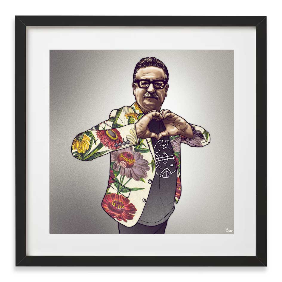 Salvador Allende Ex Presidente de Chile Ilustraciones Kitsch Ilustraciones Digitales de Fab Ciraolo Obra Artística Murales Estallido Social  Editar texto alternativo