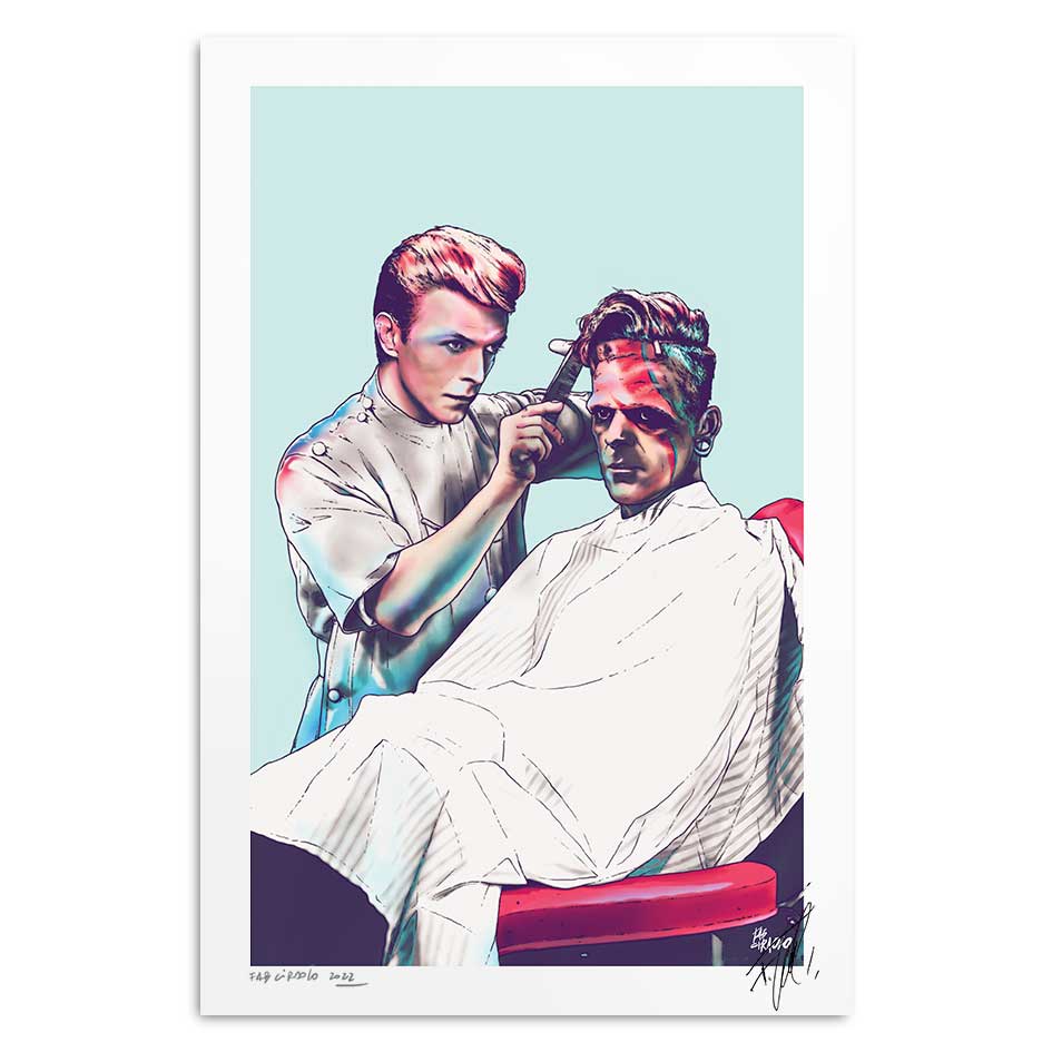 David Bowie Frankenstein Haircut Barberia Instant Star Arte Pop Personajes Célebres Ilustraciones Iconos Pop Fab Ciraolo Artista Pop Chileno